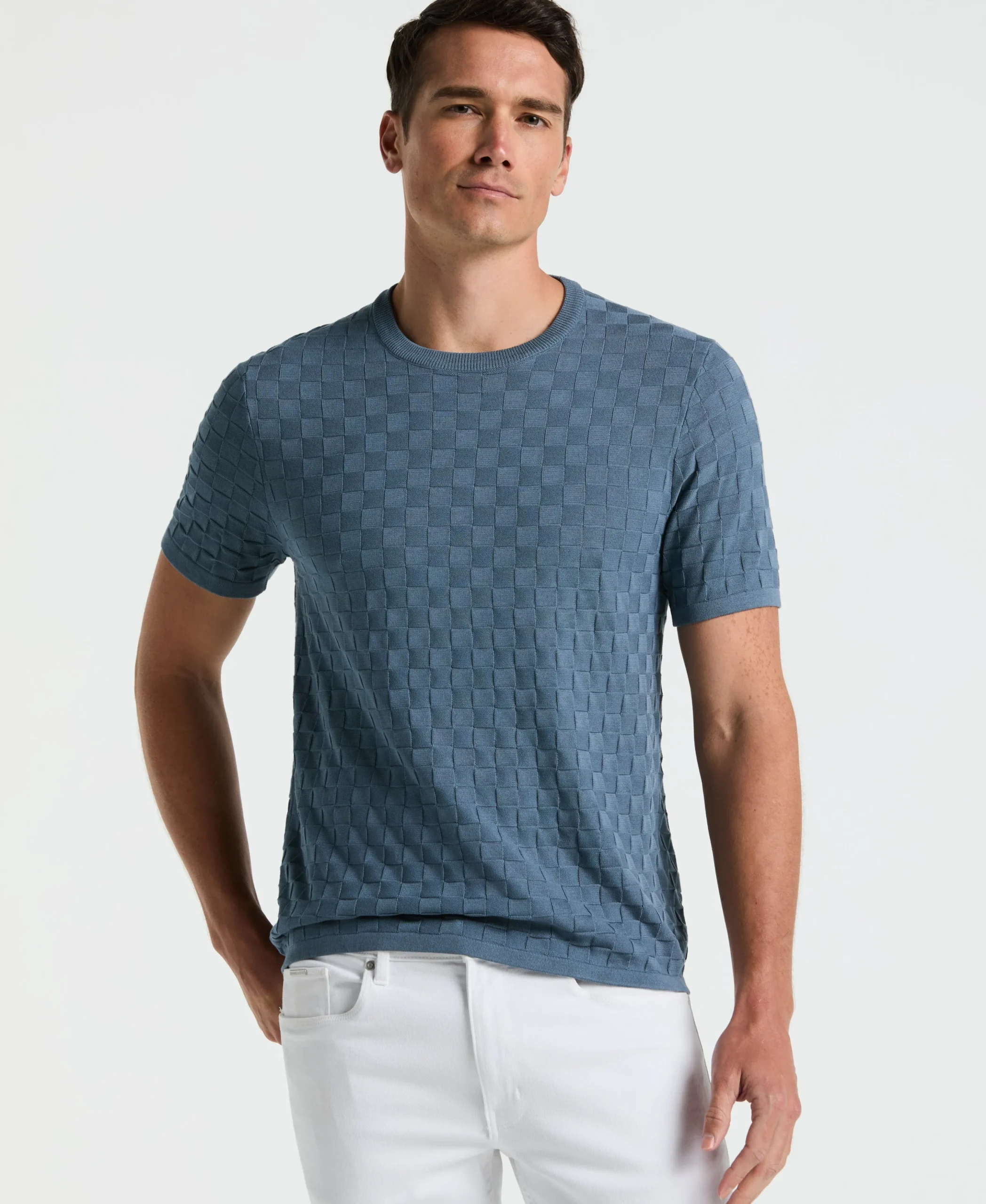 Square Pattern Crew Neck Sweater Tee