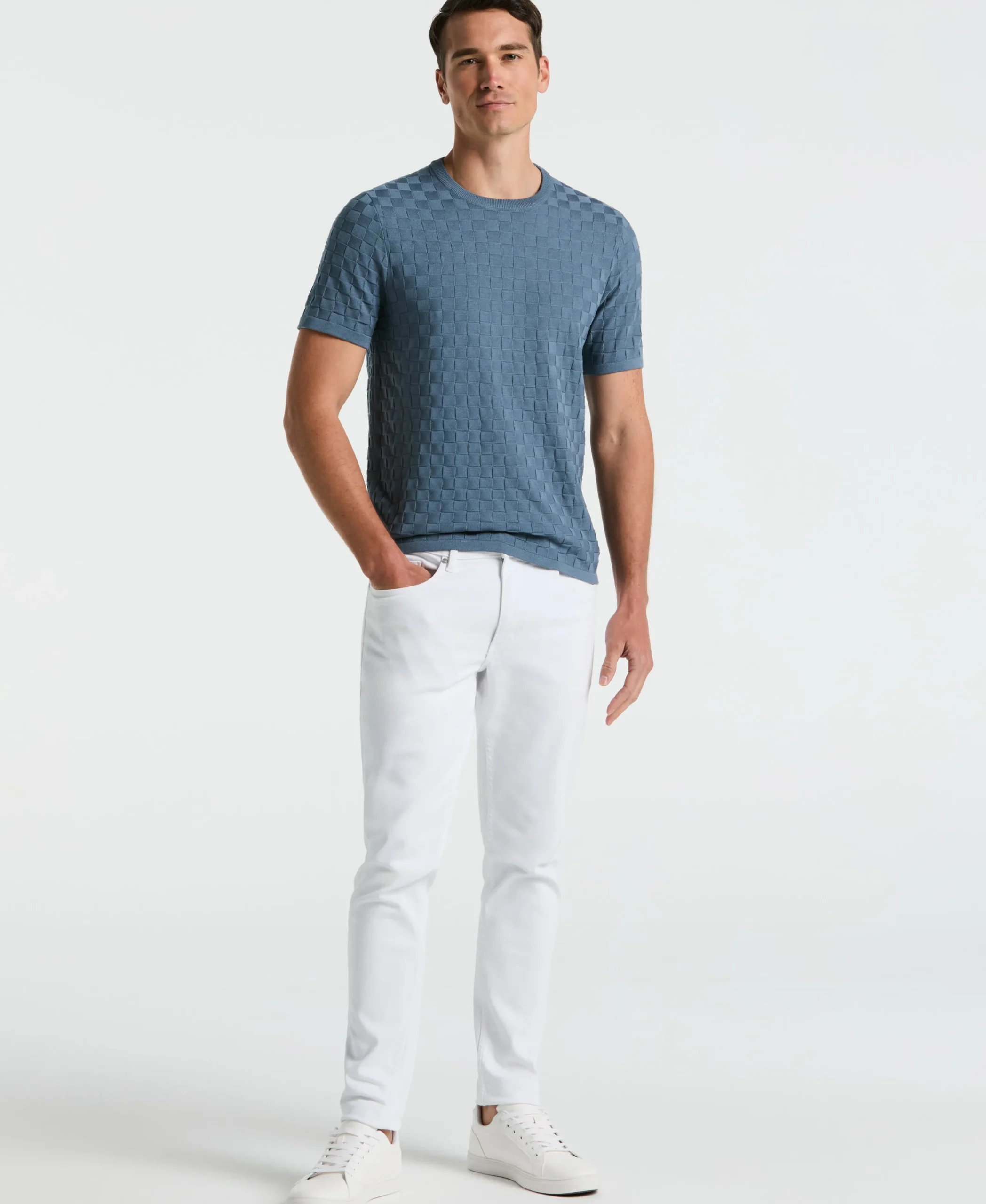 Square Pattern Crew Neck Sweater Tee