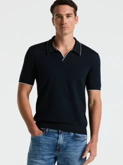 Tech Knit Open Collar Tipped Sweater Polo