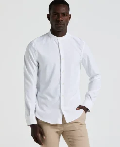 Untucked Total Stretch Slim Fit Banded Collar Shirt - White