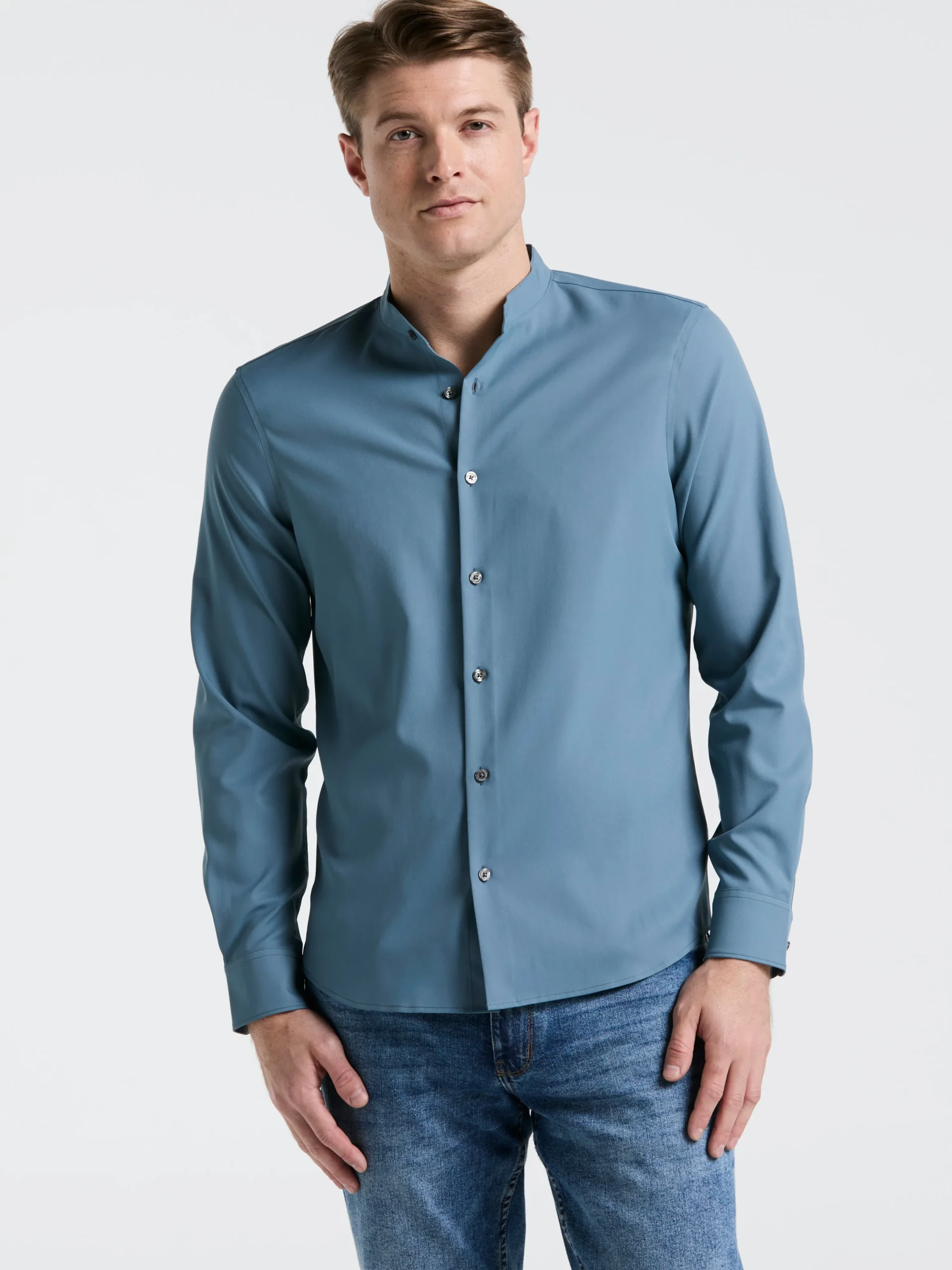 Untucked Total Stretch Slim Fit Banded Collar Shirt